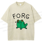 Unisex Silly Frog Smoking Forg Printed Washed Tee