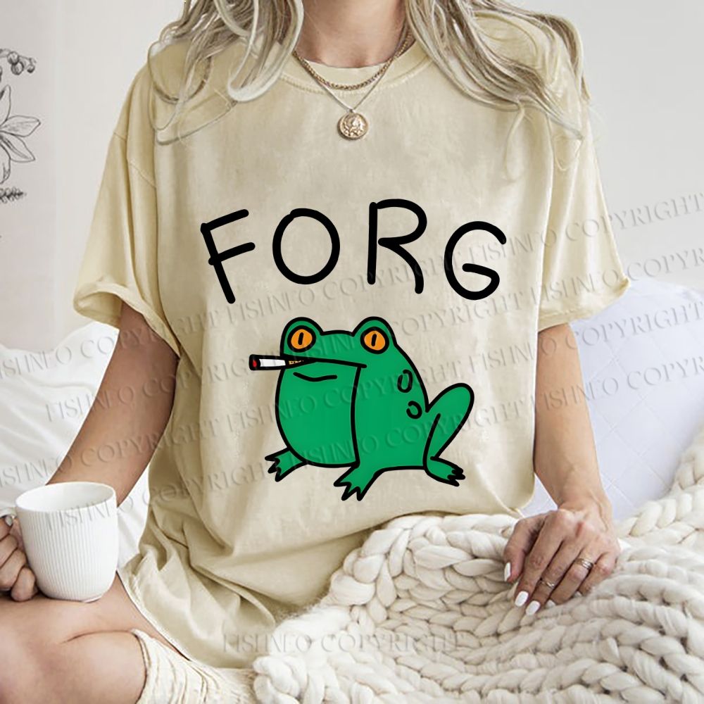 Unisex Silly Frog Smoking Forg Printed Washed Tee
