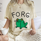 Unisex Silly Frog Smoking Forg Printed Washed Tee