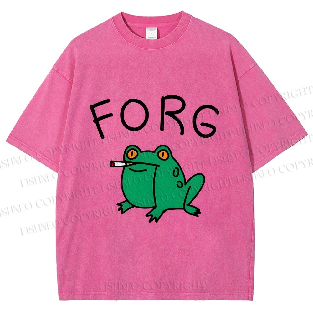 Unisex Silly Frog Smoking Forg Printed Washed Tee
