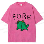 Unisex Silly Frog Smoking Forg Printed Washed Tee
