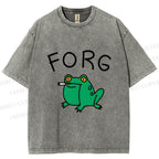 Unisex Silly Frog Smoking Forg Printed Washed Tee