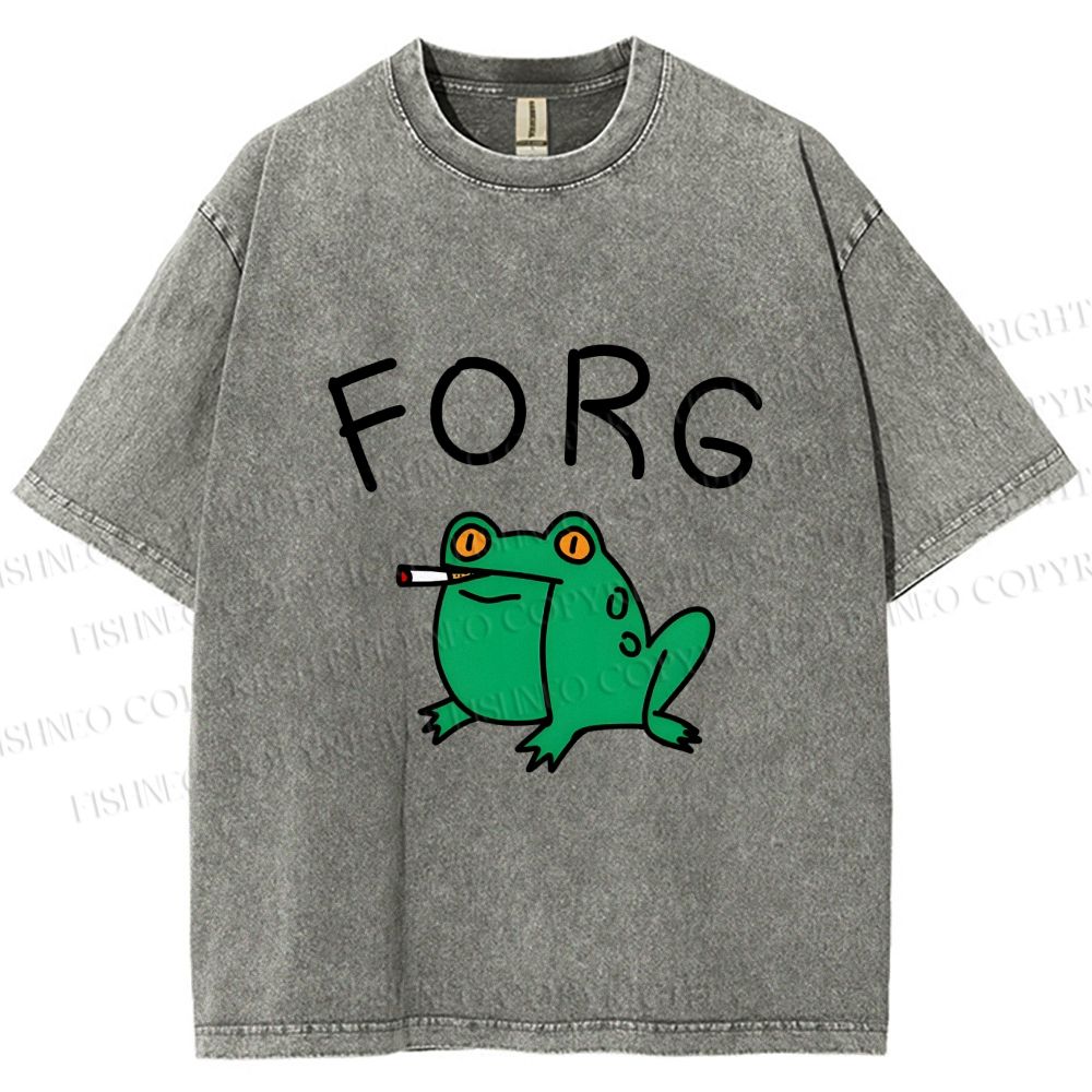 Unisex Silly Frog Smoking Forg Printed Washed Tee