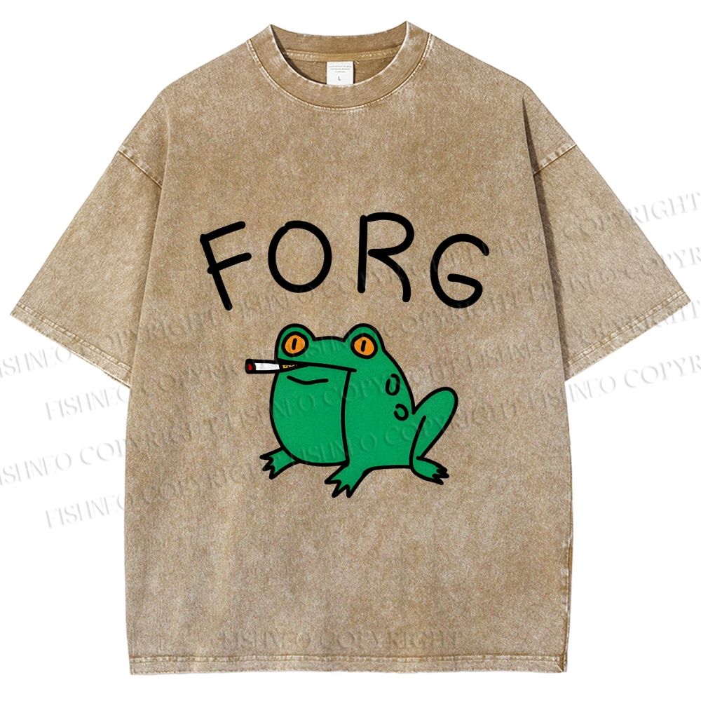 Unisex Silly Frog Smoking Forg Printed Washed Tee