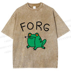 Unisex Silly Frog Smoking Forg Printed Washed Tee