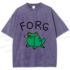 Unisex Silly Frog Smoking Forg Printed Washed Tee