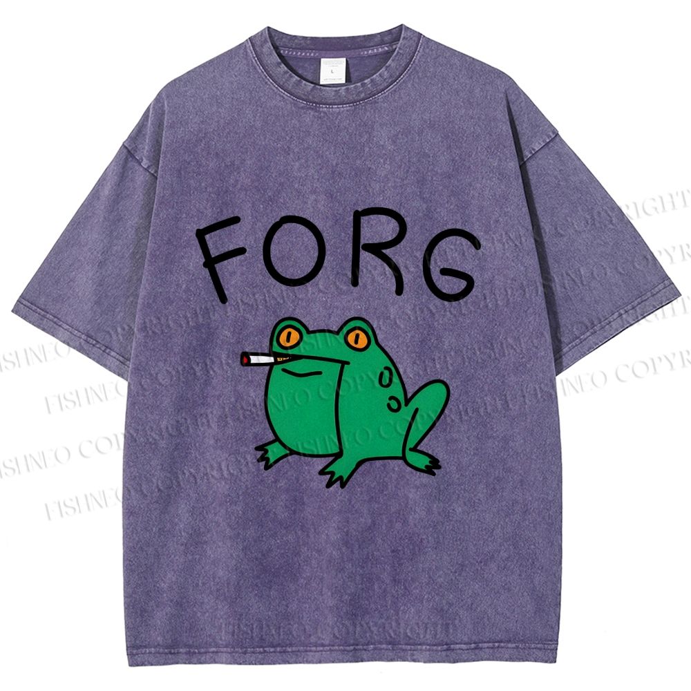 Unisex Silly Frog Smoking Forg Printed Washed Tee