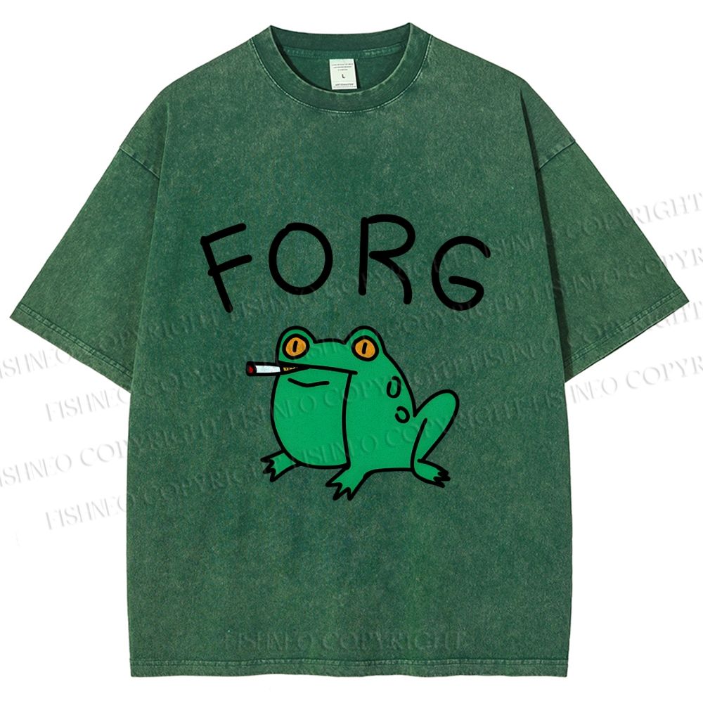 Unisex Silly Frog Smoking Forg Printed Washed Tee