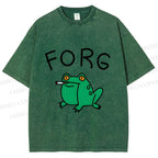 Unisex Silly Frog Smoking Forg Printed Washed Tee