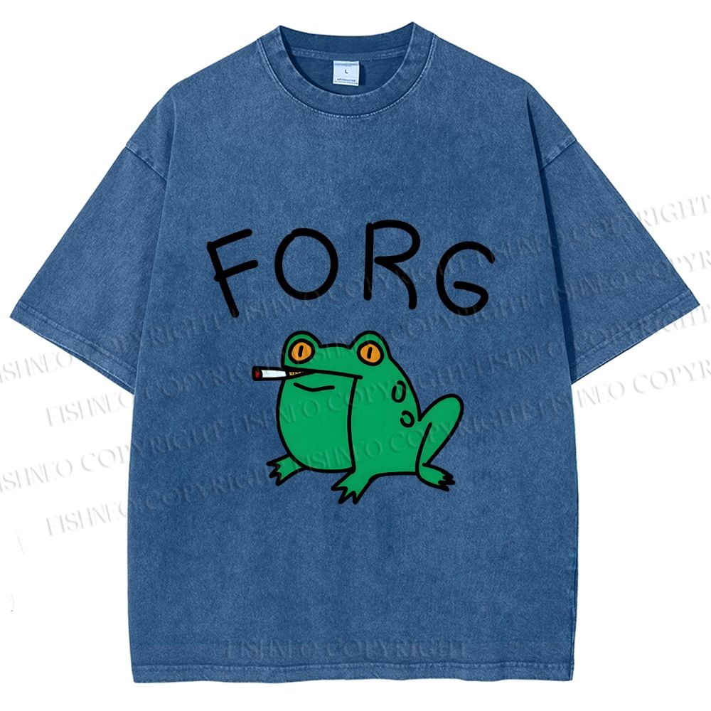 Unisex Silly Frog Smoking Forg Printed Washed Tee