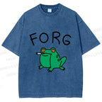 Unisex Silly Frog Smoking Forg Printed Washed Tee
