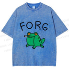 Unisex Silly Frog Smoking Forg Printed Washed Tee