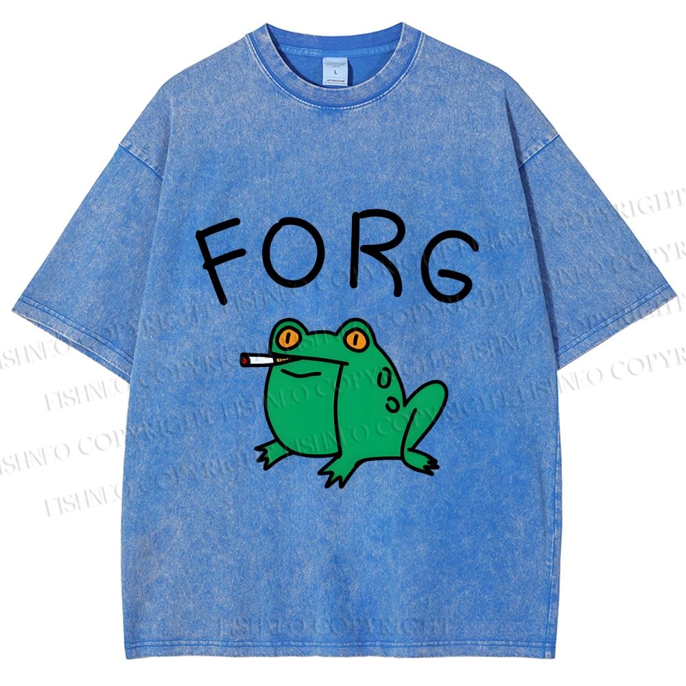 Unisex Silly Frog Smoking Forg Printed Washed Tee