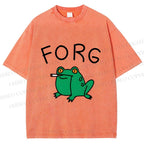 Unisex Silly Frog Smoking Forg Printed Washed Tee