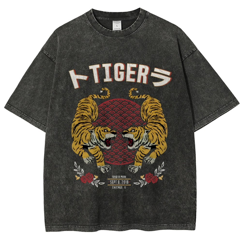 Tigers JApanese Style Art Vintage Washed T-shirt