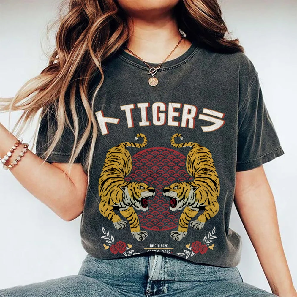 Tigers JApanese Style Art Vintage Washed T-shirt