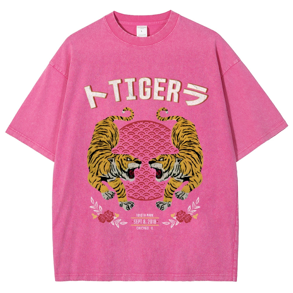 Tigers JApanese Style Art Vintage Washed T-shirt