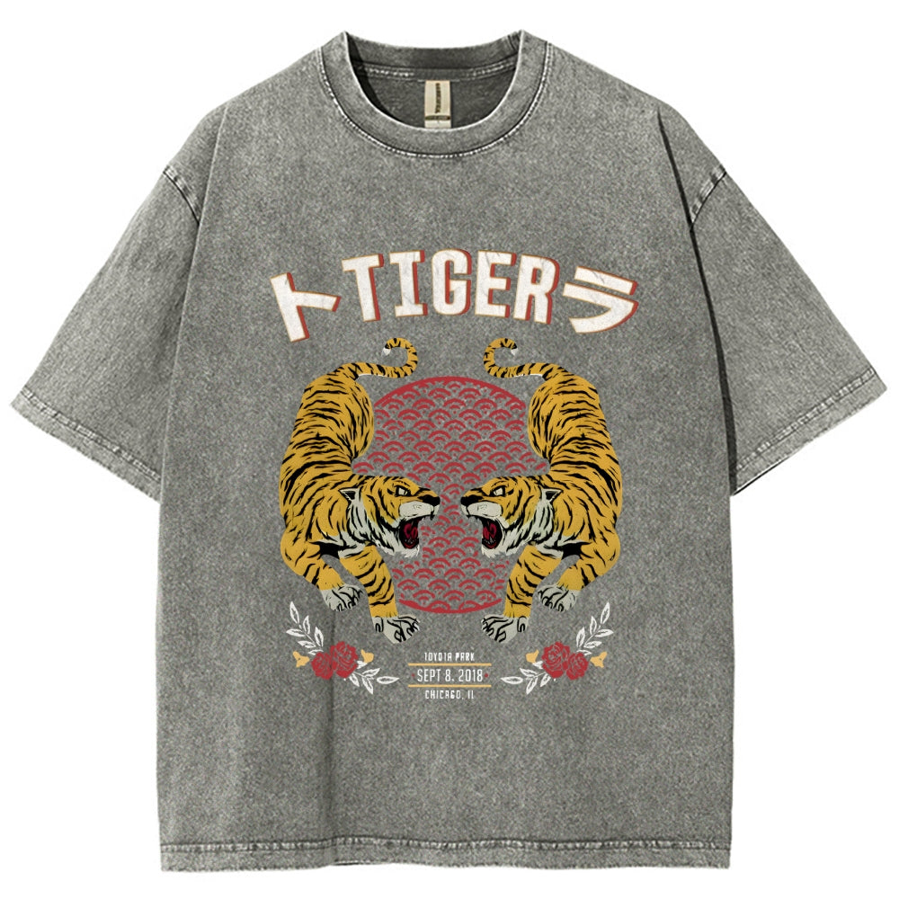 Tigers JApanese Style Art Vintage Washed T-shirt