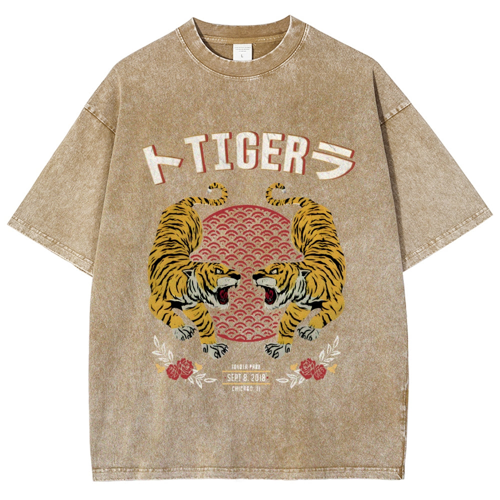 Tigers JApanese Style Art Vintage Washed T-shirt