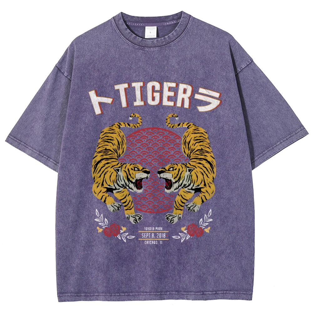 Tigers JApanese Style Art Vintage Washed T-shirt