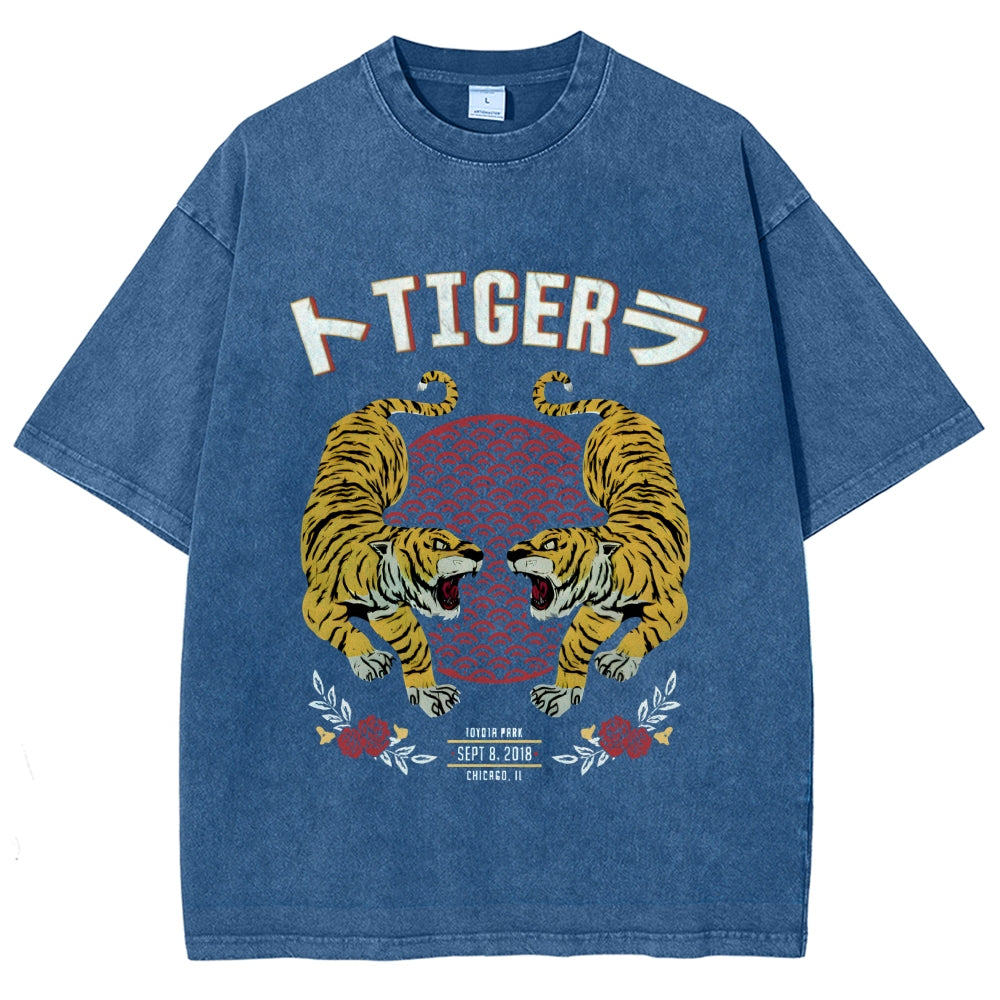 Tigers JApanese Style Art Vintage Washed T-shirt