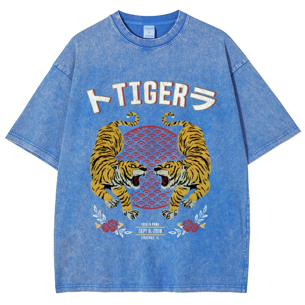 Tigers JApanese Style Art Vintage Washed T-shirt