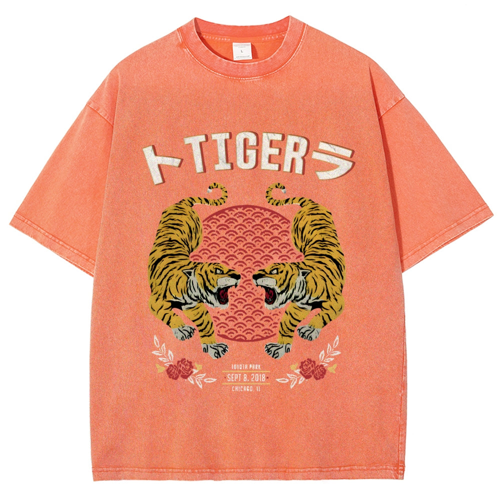 Tigers JApanese Style Art Vintage Washed T-shirt