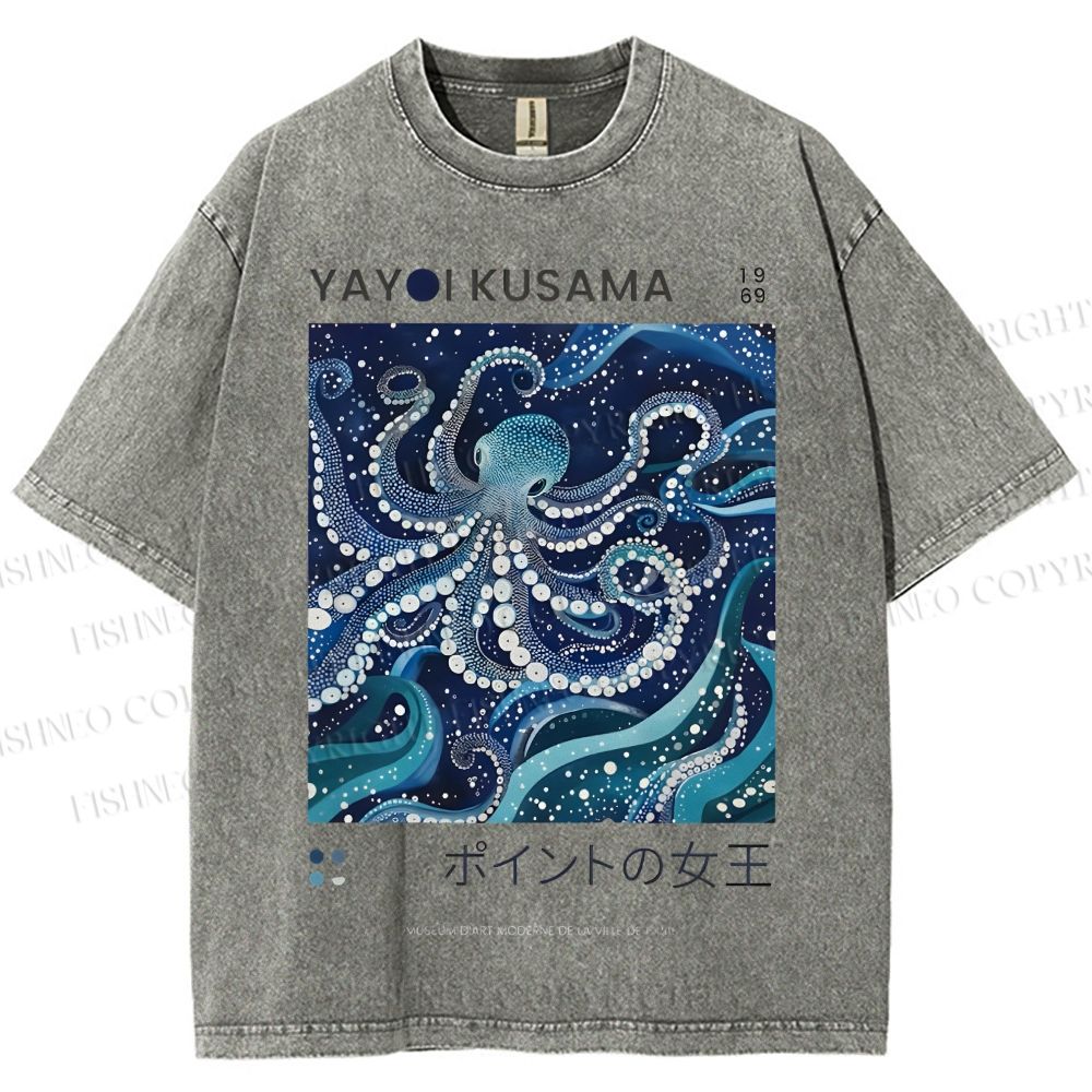 Unisex Yayoi Kusama Octopus Printed Washed Tee