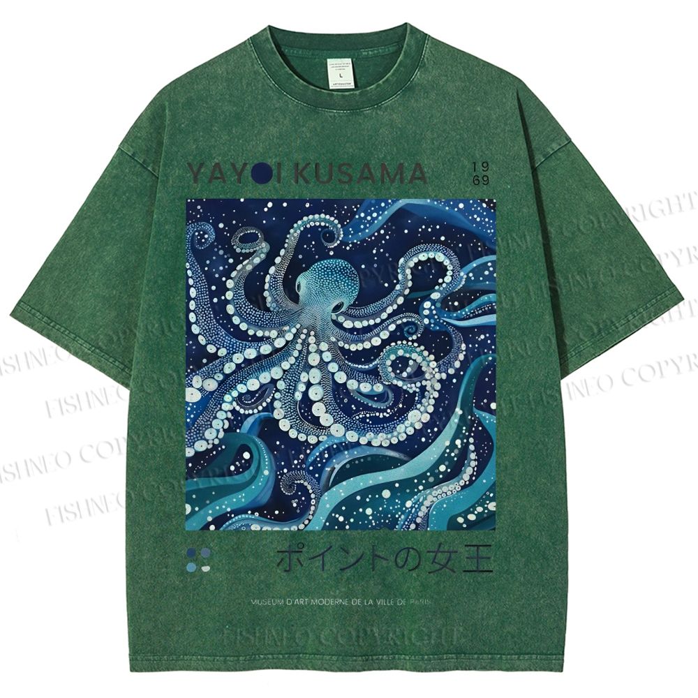 Unisex Yayoi Kusama Octopus Printed Washed Tee