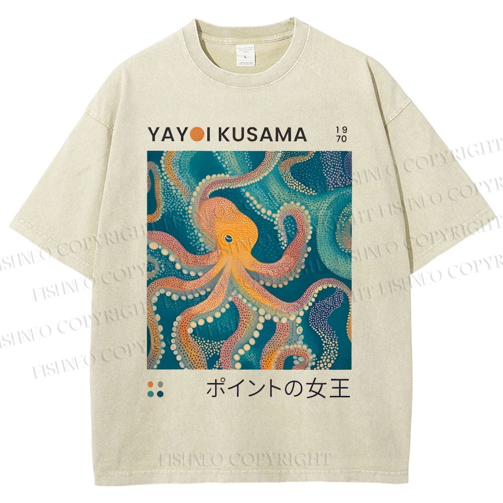 Unisex Yayoi Kusama Octopus Printed Washed Tee