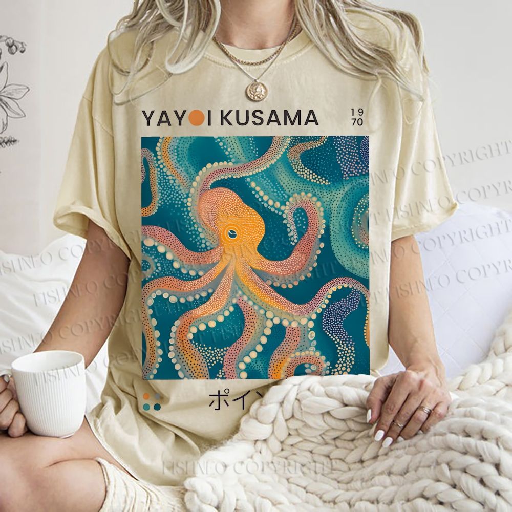 Unisex Yayoi Kusama Octopus Printed Washed Tee