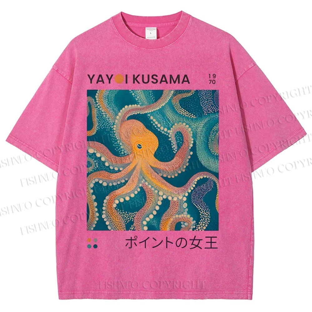 Unisex Yayoi Kusama Octopus Printed Washed Tee