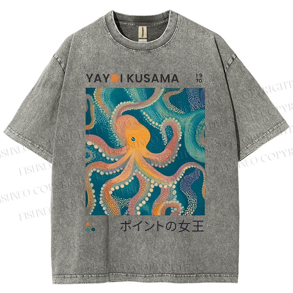 Unisex Yayoi Kusama Octopus Printed Washed Tee