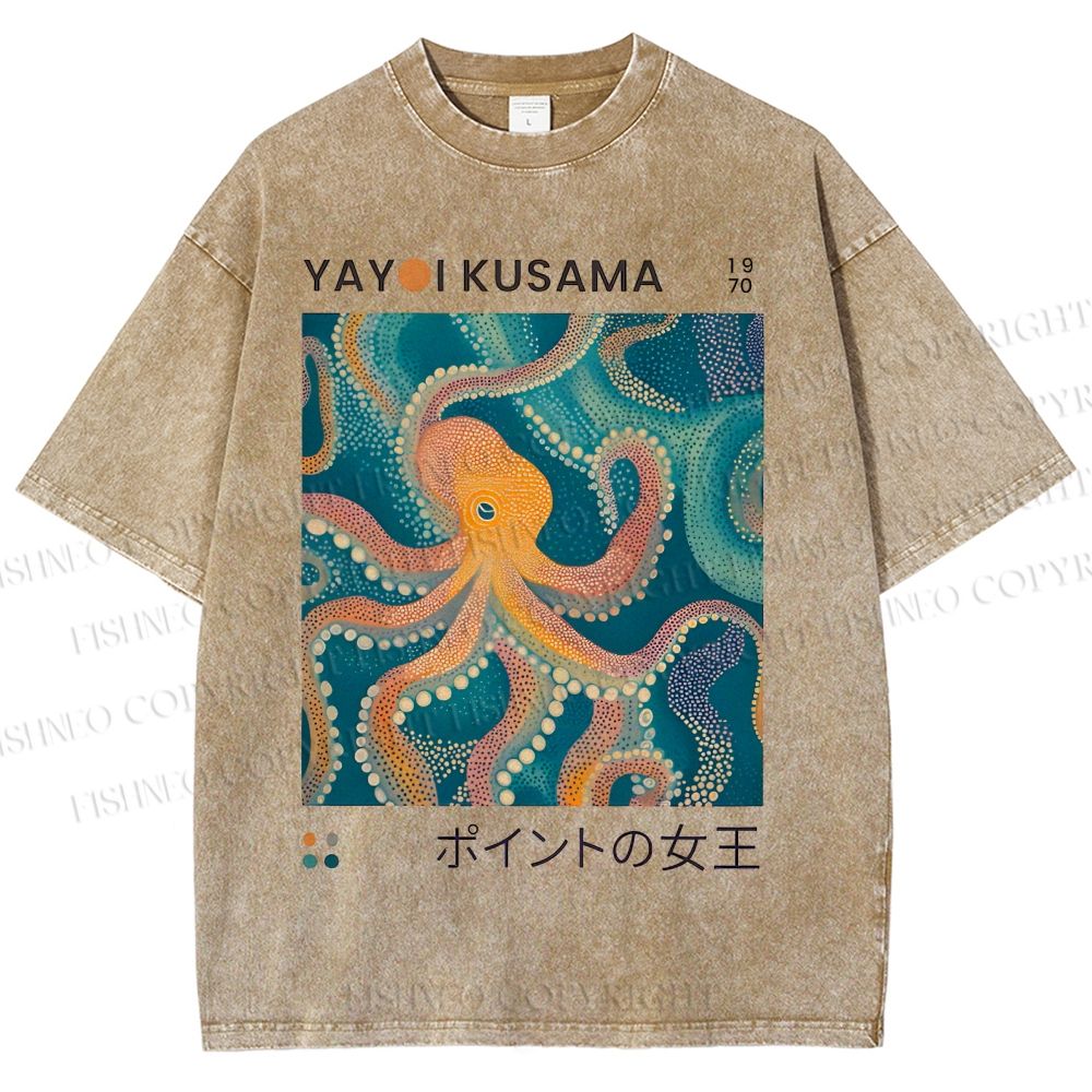Unisex Yayoi Kusama Octopus Printed Washed Tee