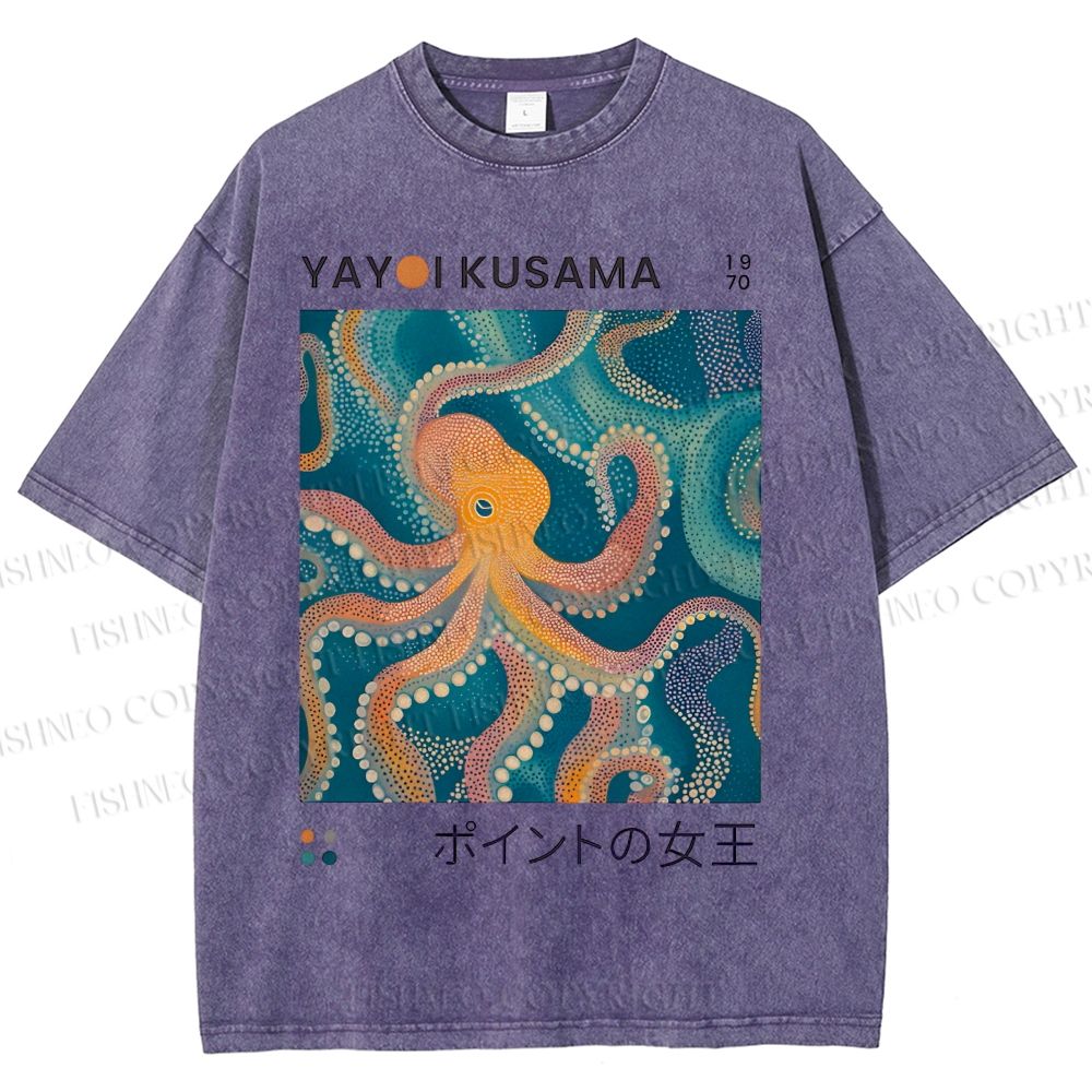 Unisex Yayoi Kusama Octopus Printed Washed Tee