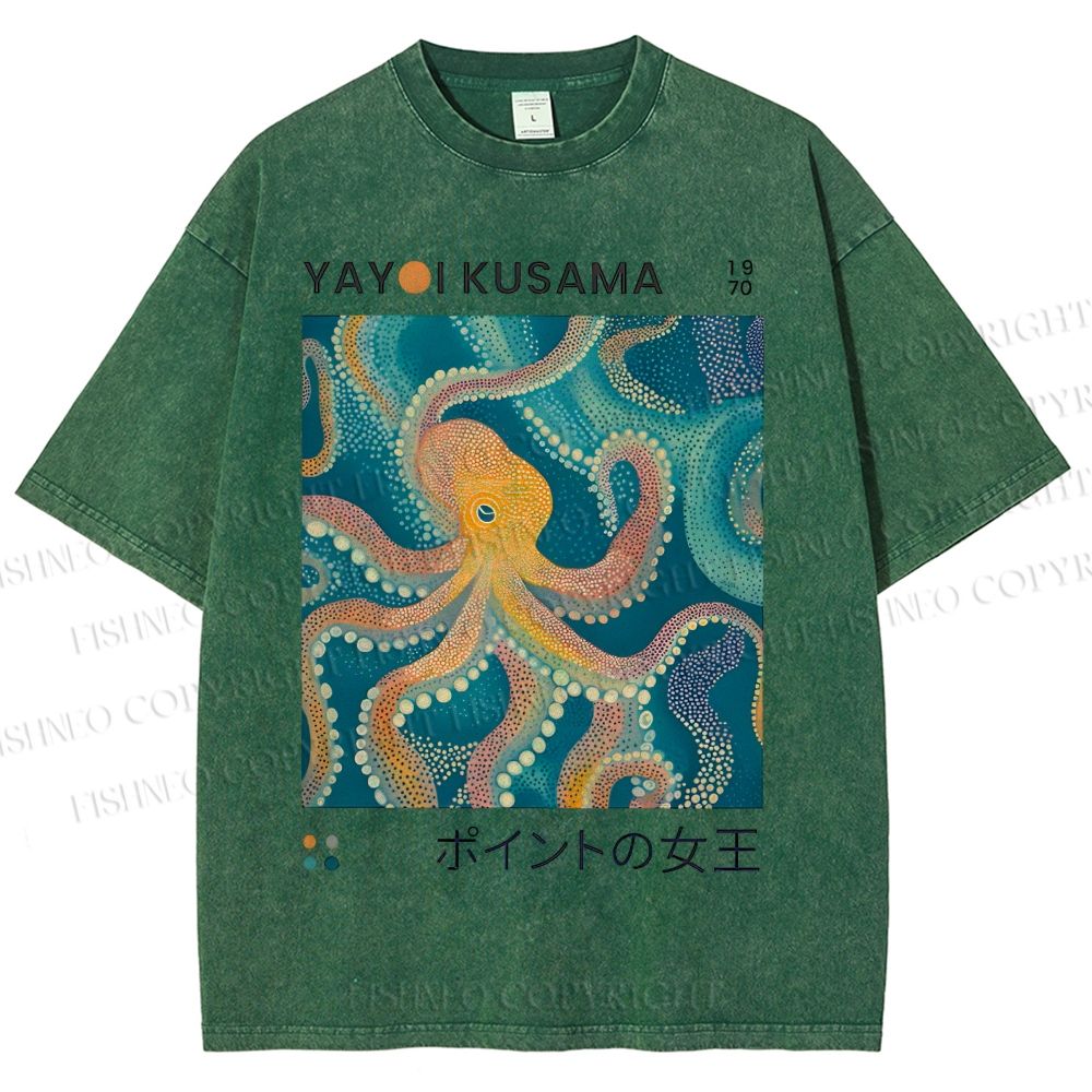 Unisex Yayoi Kusama Octopus Printed Washed Tee