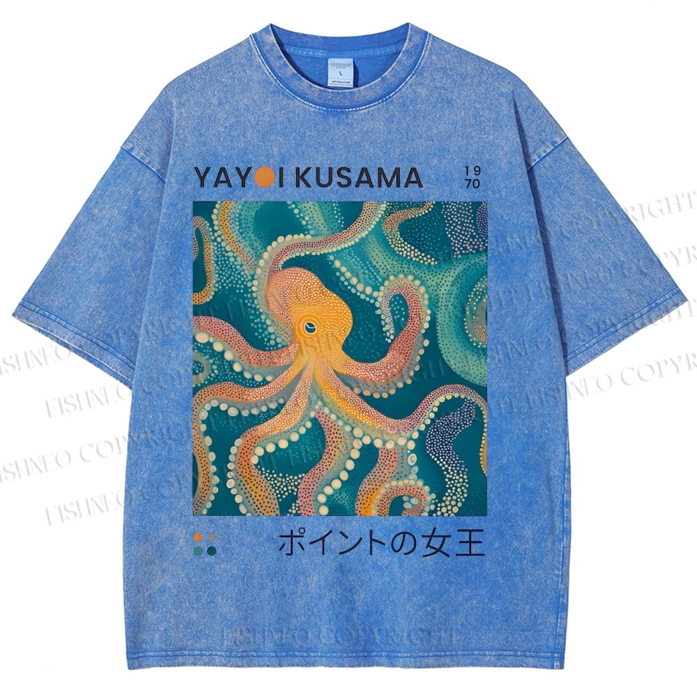 Unisex Yayoi Kusama Octopus Printed Washed Tee