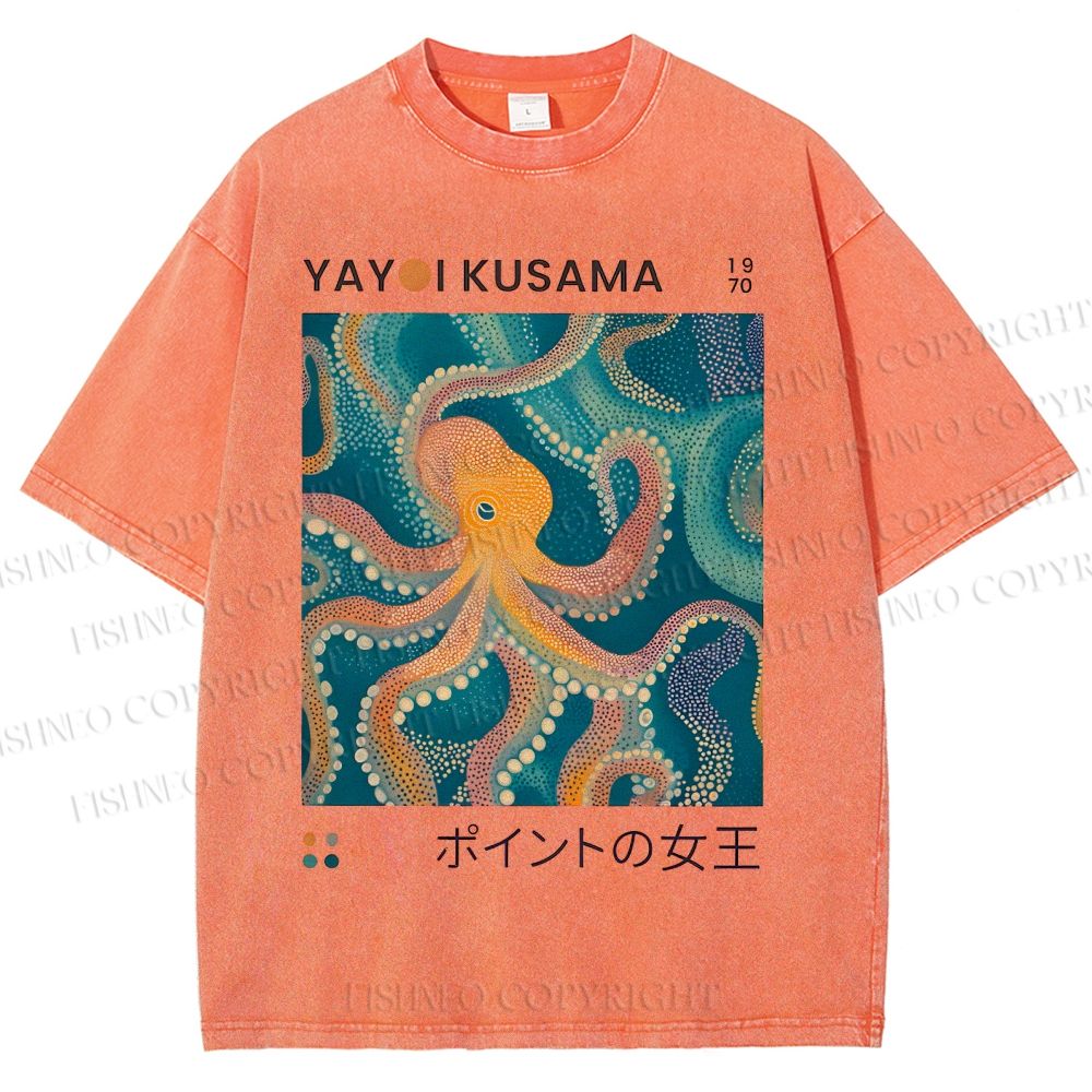 Unisex Yayoi Kusama Octopus Printed Washed Tee