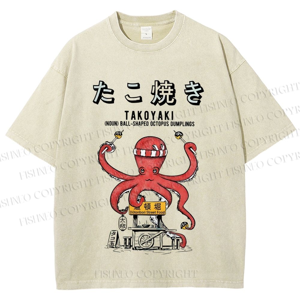 Unisex Takoyaki Octopus Balls Printed Washed Tee
