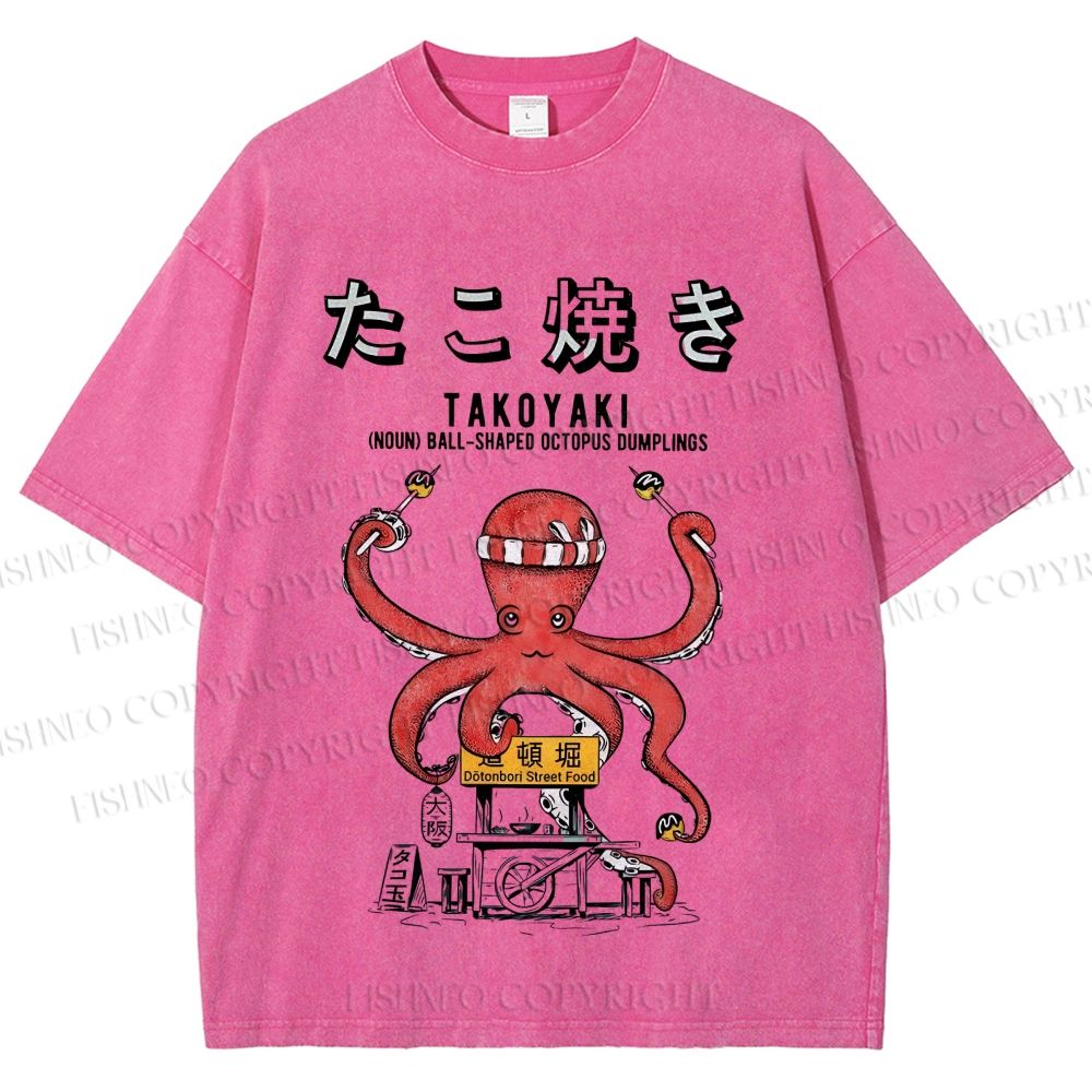 Unisex Takoyaki Octopus Balls Printed Washed Tee