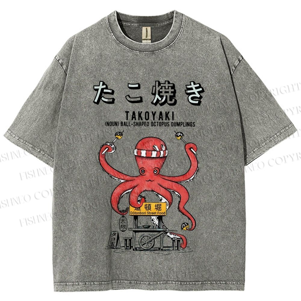 Unisex Takoyaki Octopus Balls Printed Washed Tee