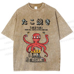 Unisex Takoyaki Octopus Balls Printed Washed Tee