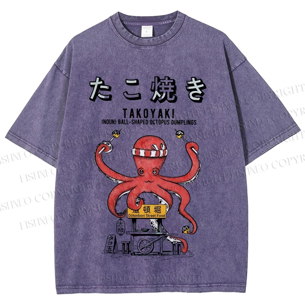 Unisex Takoyaki Octopus Balls Printed Washed Tee