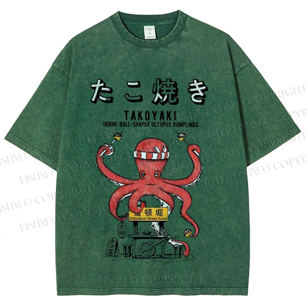 Unisex Takoyaki Octopus Balls Printed Washed Tee