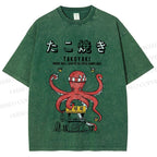 Unisex Takoyaki Octopus Balls Printed Washed Tee