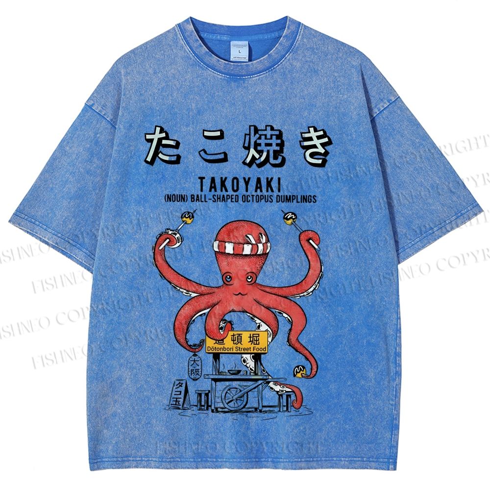 Unisex Takoyaki Octopus Balls Printed Washed Tee