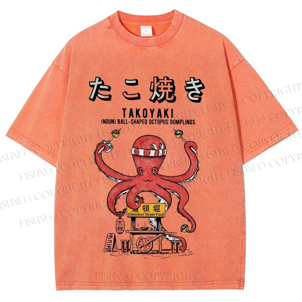 Unisex Takoyaki Octopus Balls Printed Washed Tee