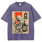 Unisex Octopus With Bottle Printed Washed Tee