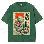 Unisex Octopus With Bottle Printed Washed Tee
