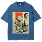 Unisex Octopus With Bottle Printed Washed Tee